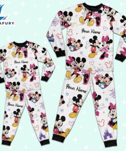 Custom Disney Mickey and Minnie Colorful Pajamas Set - Movie Cartoon Holiday Pajamas