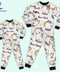 Custom Disney Mother Day Mrs Pott and Chip Colorful Pajamas - Movie Cartoon Holiday Pajamas