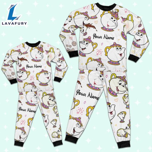 Custom Disney Mother Day Mrs Pott and Chip Colorful Pajamas – Movie Cartoon Holiday Pajamas