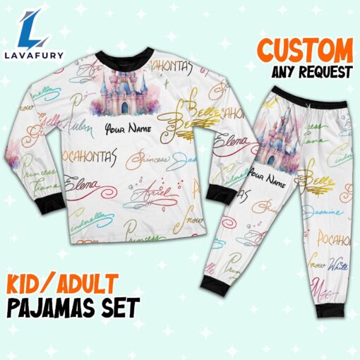 Custom Disney Princess Signatures Colorful Pajamas – Movie Cartoon Holiday Pajamas