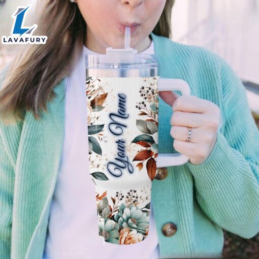 Custom Name Stitch Floral Printed Tumbler