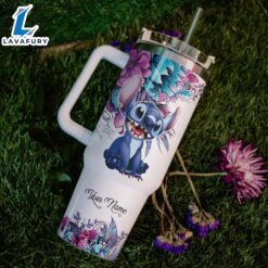 Custom Name Stitch Flower Tumbler With Handle