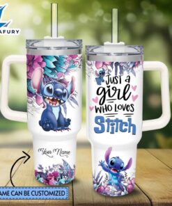 Custom Name Stitch Flower Tumbler With Handle