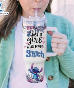 Custom Name Stitch Flower Tumbler With Handle