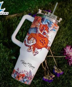 Custom Name Tigers Mascot Floral Design Tumbler