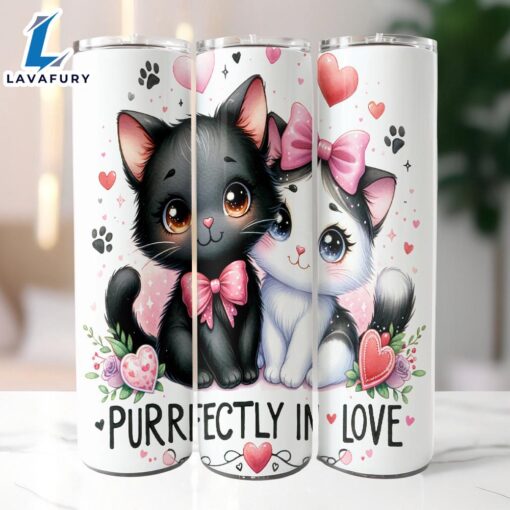 Cute Cat Valentines Tumbler, 20 Oz Skinny Tumbler, Kitten Tumbler, Tumbler, Valentine Tumbler