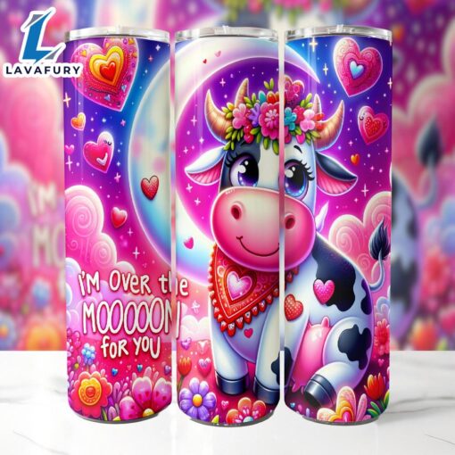 Cute Cow Valentines Day 20 Oz Skinny Tumbler, Cow Tumbler, Valentine Tumbler