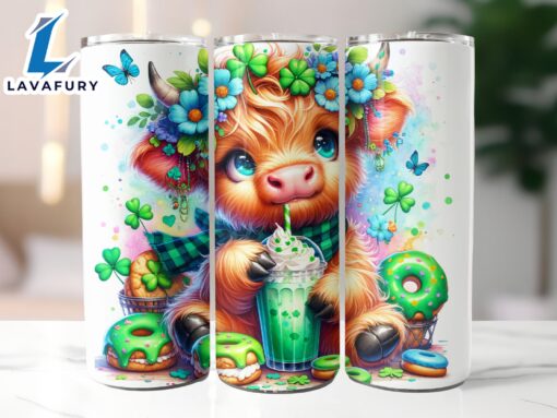 Cute Highland Cow St Patrick’s Day 20 Oz Skinny Tumbler, Highland Cow Tumbler, St Patrick’s Tumbler