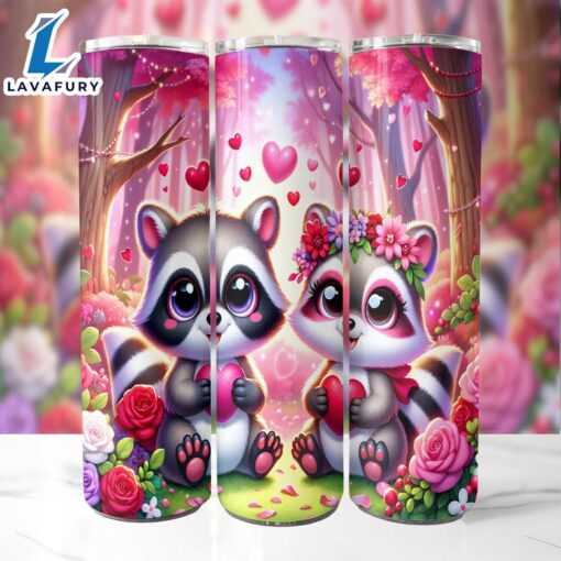 Cute Racoon Valentines 20 Oz Skinny Tumbler, Valentine Tumbler