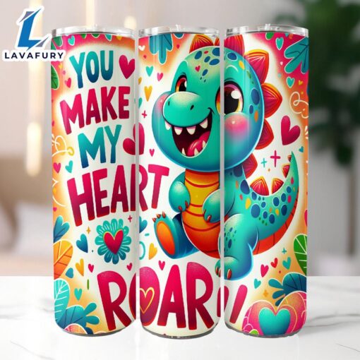 Dinosaur Valentines Day 20 Oz Skinny Tumbler, Dinosaur Tumbler, Valentine Tumbler