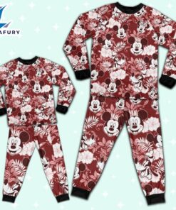 Disney Mickey Minnie Goofy Seamless Summer Tropical Red Style Pajamas Set - Family Disneyland Matching Pajamas Set