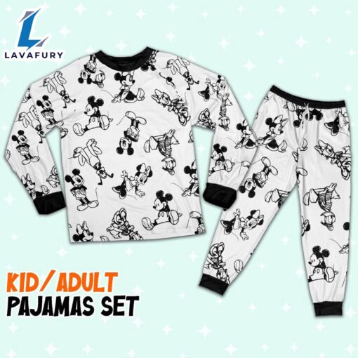 Disney Mickey Mouse and Friends Seamless Sketch Pattern – Family Disneyland Matching Pajamas Set