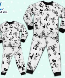 Disney Mickey Mouse and Friends Seamless Sketch Pattern - Family Disneyland Matching Pajamas Set