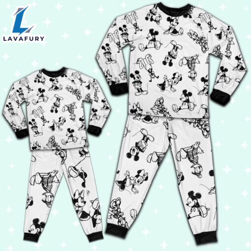 Disney Mickey Mouse and Friends Seamless Sketch Pattern – Family Disneyland Matching Pajamas Set