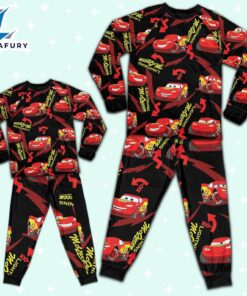 Disney Pixar Cars Lightning Mcqueen Black and Red Pajamas Set - Movie Cartoon Holiday Pajamas