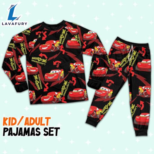 Disney Pixar Cars Lightning Mcqueen Black and Red Pajamas Set – Movie Cartoon Holiday Pajamas