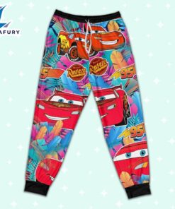 Disney Pixar Cars Lightning Mcqueen Colorful Floral Summer Pattern Pajamas Set - Movie Cartoon Holiday Pajamas