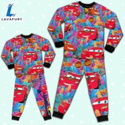 Disney Pixar Cars Lightning Mcqueen Colorful Floral Summer Pattern Pajamas Set - Movie Cartoon Holiday Pajamas