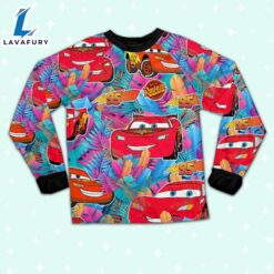 Disney Pixar Cars Lightning Mcqueen Colorful Floral Summer Pattern Pajamas Set - Movie Cartoon Holiday Pajamas