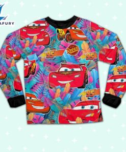 Disney Pixar Cars Lightning Mcqueen Colorful Floral Summer Pattern Pajamas Set - Movie Cartoon Holiday Pajamas