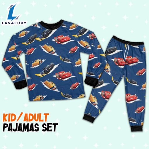 Disney Pixar Cars Lightning Mcqueen Fabric Pattern Pajamas Set – Movie Cartoon Holiday Pajamas