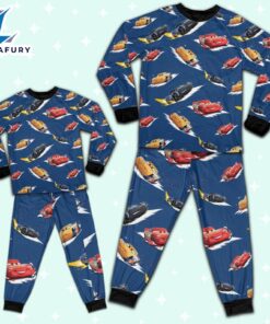 Disney Pixar Cars Lightning Mcqueen Fabric Pattern Pajamas Set - Movie Cartoon Holiday Pajamas