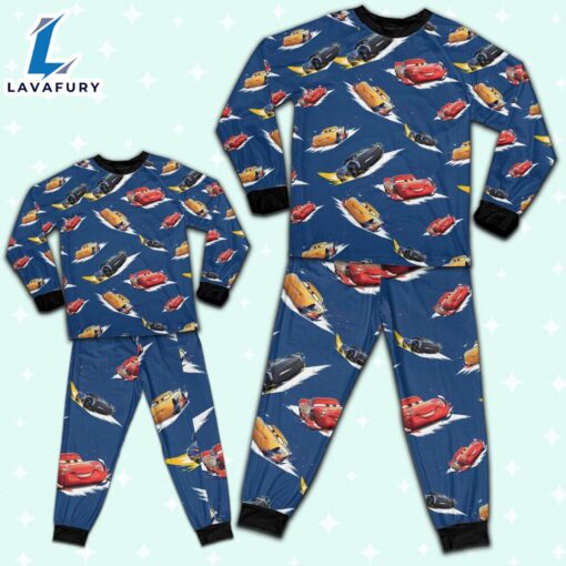 Disney Pixar Cars Lightning Mcqueen Fabric Pattern Pajamas Set – Movie Cartoon Holiday Pajamas