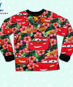 Disney Pixar Cars Lightning Mcqueen Summer Viber Floral Pajamas Set - Movie Cartoon Holiday Pajamas