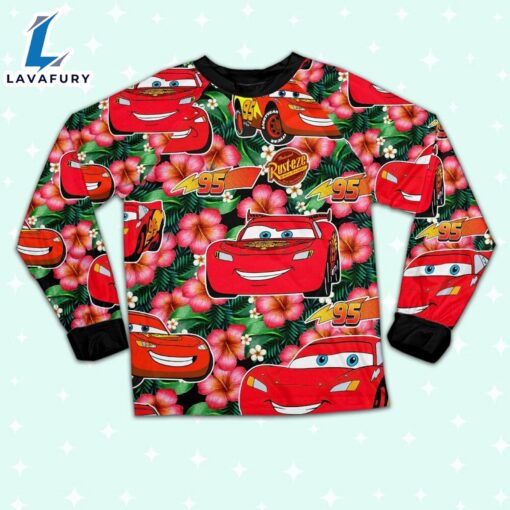 Disney Pixar Cars Lightning Mcqueen Summer Viber Floral Pajamas Set – Movie Cartoon Holiday Pajamas