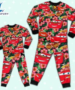 Disney Pixar Cars Lightning Mcqueen Summer Viber Floral Pajamas Set - Movie Cartoon Holiday Pajamas