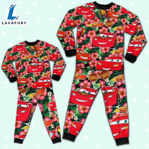 Disney Pixar Cars Lightning Mcqueen Summer Viber Floral Pajamas Set – Movie Cartoon Holiday Pajamas