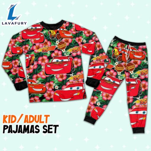 Disney Pixar Cars Lightning Mcqueen Summer Viber Floral Pajamas Set – Movie Cartoon Holiday Pajamas