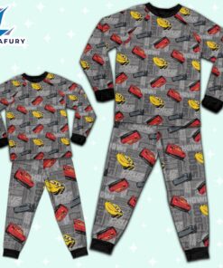 Disney Pixar Cars Multicolor Car Toss Fabric Texture Pajamas Set - Movie Cartoon Holiday Pajamas