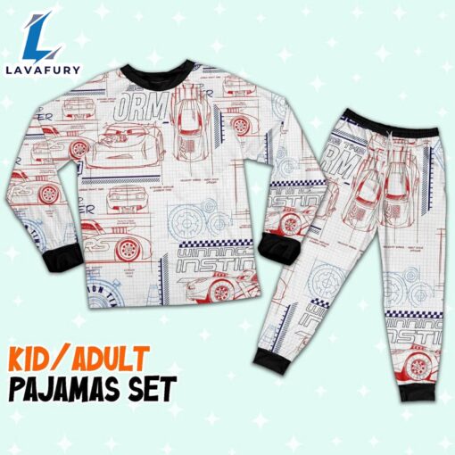 Disney Pixar Cars Schematic Sketch Red and Blue Pajamas Set – Movie Cartoon Holiday Pajamas