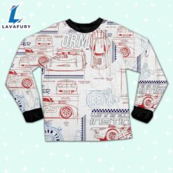 Disney Pixar Cars Schematic Sketch Red and Blue Pajamas Set - Movie Cartoon Holiday Pajamas