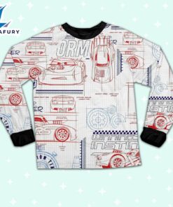 Disney Pixar Cars Schematic Sketch Red and Blue Pajamas Set - Movie Cartoon Holiday Pajamas