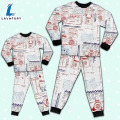 Disney Pixar Cars Schematic Sketch Red and Blue Pajamas Set - Movie Cartoon Holiday Pajamas