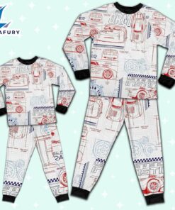 Disney Pixar Cars Schematic Sketch Red and Blue Pajamas Set - Movie Cartoon Holiday Pajamas