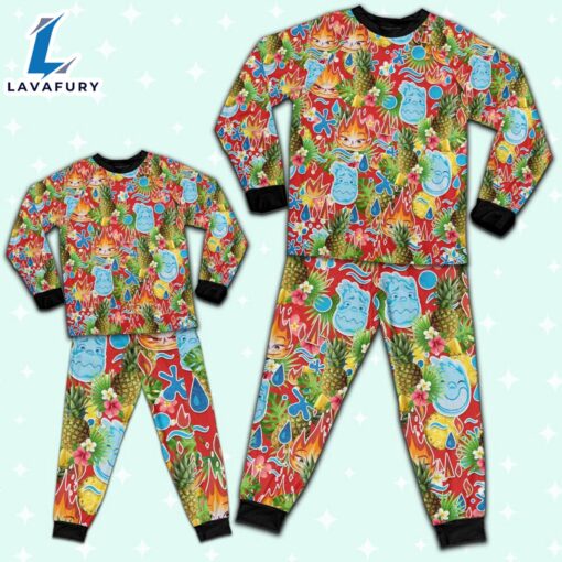 Disney Pixar Elemental Ember and Wade Seamless Pineapple Summer Tropical Pajamas Set – Movie Cartoon Holiday Pajamas