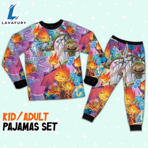 Disney Pixar Elemental Ember and Wade Umbrella Tropical Summer Pajamas Set – Movie Cartoon Holiday Pajamas