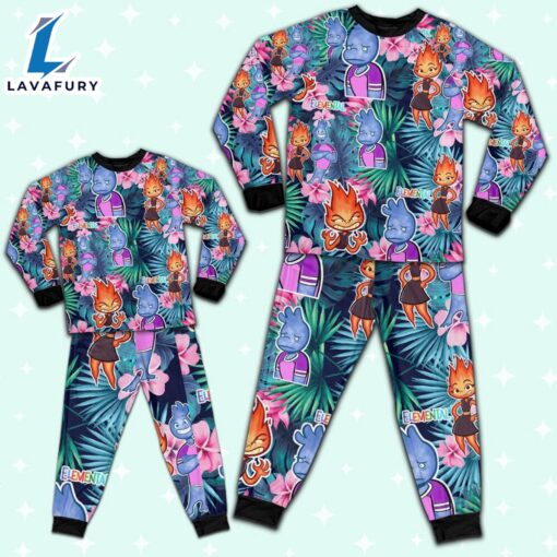 Disney Pixar Elemental Wade and Ember Emotion Tropical Summer Pajamas Set – Movie Cartoon Holiday Pajamas