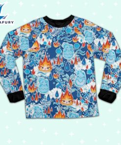 Disney Pixar Seamless Elemental Ember and Wade Summer Beach Tropical Blue Pajamas Set - Movie Cartoon Holiday Pajamas