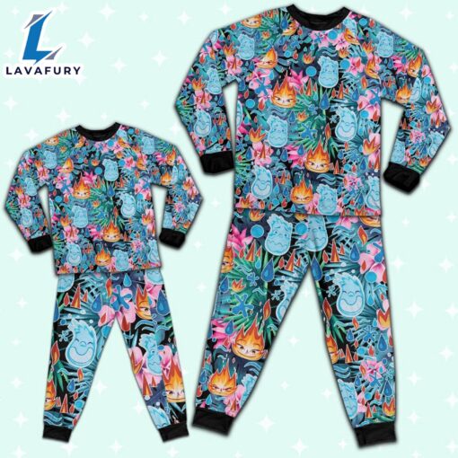 Disney Pixar Seamless Elemental Ember and Wade Summer Tropical Pajamas Set – Movie Cartoon Holiday Pajamas