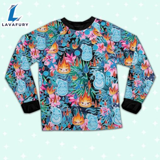 Disney Pixar Seamless Elemental Ember and Wade Summer Tropical Pajamas Set – Movie Cartoon Holiday Pajamas