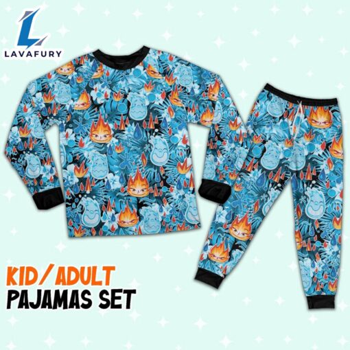 Disney Pixar Seamless Elemental Ember and Wade Tropical Blue Pajamas Set – Movie Cartoon Holiday Pajamas