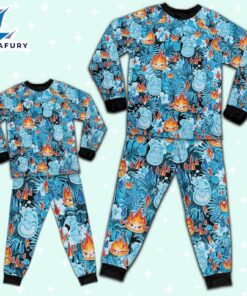 Disney Pixar Seamless Elemental Ember and Wade Tropical Blue Pajamas Set - Movie Cartoon Holiday Pajamas