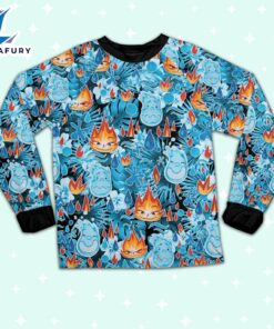 Disney Pixar Seamless Elemental Ember and Wade Tropical Blue Pajamas Set - Movie Cartoon Holiday Pajamas