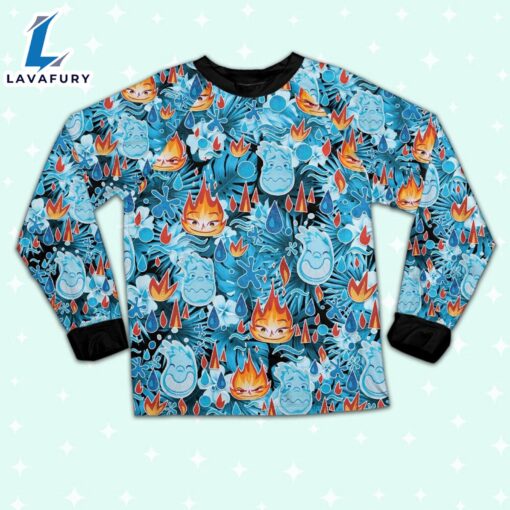 Disney Pixar Seamless Elemental Ember and Wade Tropical Blue Pajamas Set – Movie Cartoon Holiday Pajamas