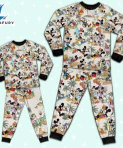 Disney Retro Mickey Friends Summer Beach Palm Tree Pajamas Set - Movie Cartoon Holiday Pajamas