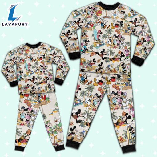 Disney Retro Mickey Friends Summer Beach Palm Tree Pajamas Set – Movie Cartoon Holiday Pajamas